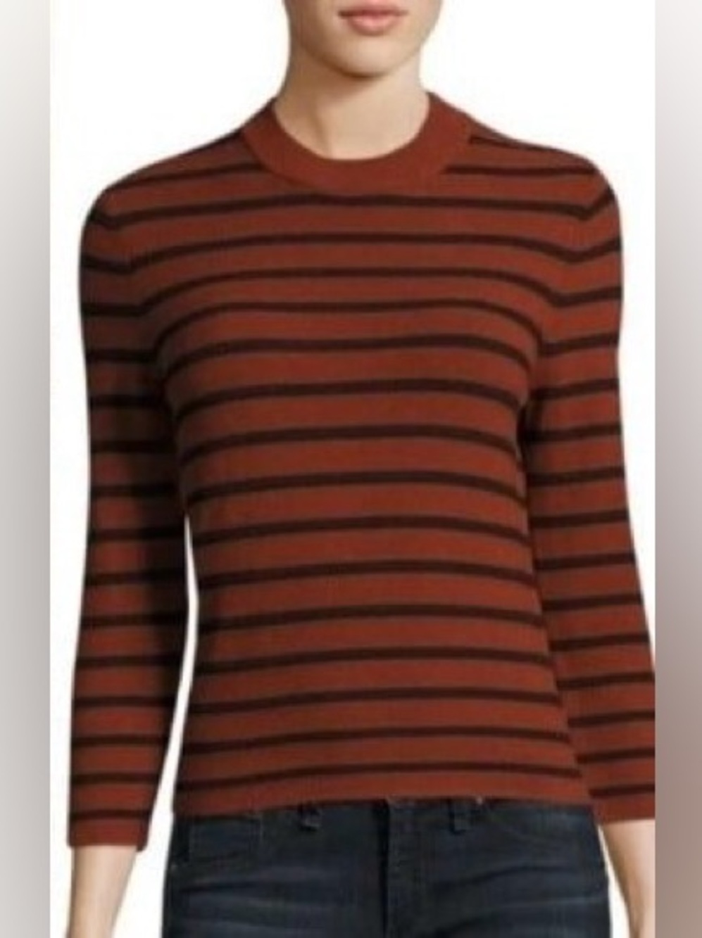 Theory Lemdora Striped Sweater Size P Rust Navy Lightweight Knit